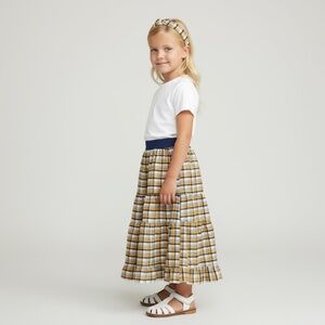 Skirt Girls 6/7 Maxi Yellow Plaid Ruffle Tiered Cotton Preppy Mom and Pop's Kids